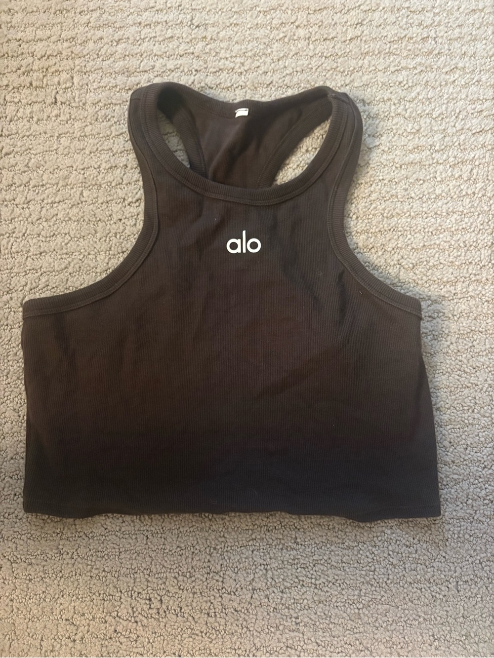 Alo Brown Ribbed Racerback Crop Tank